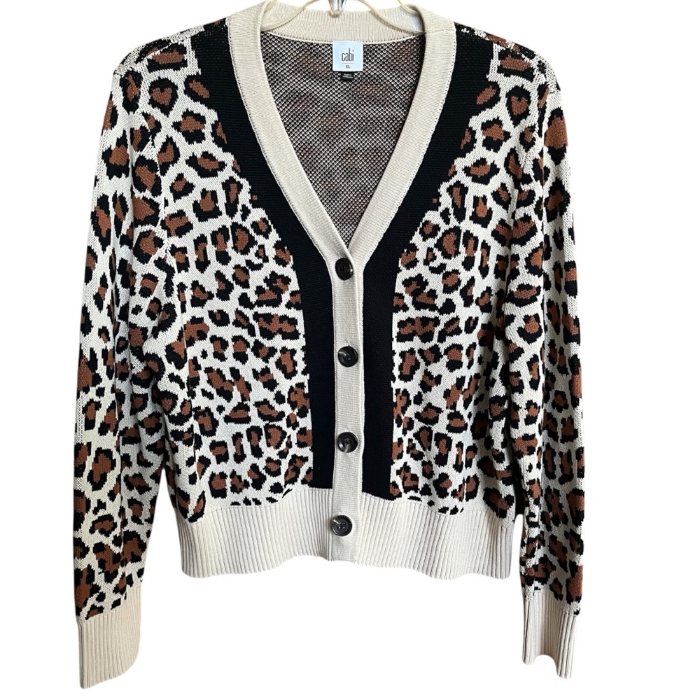Cabi Chic Leopard Print Cardigan Sweater Nine Lives Women’s Size XL